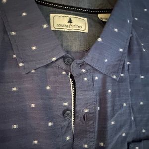 Southern Pines Chambray Pattern Button Up Short Sleeve Size XL